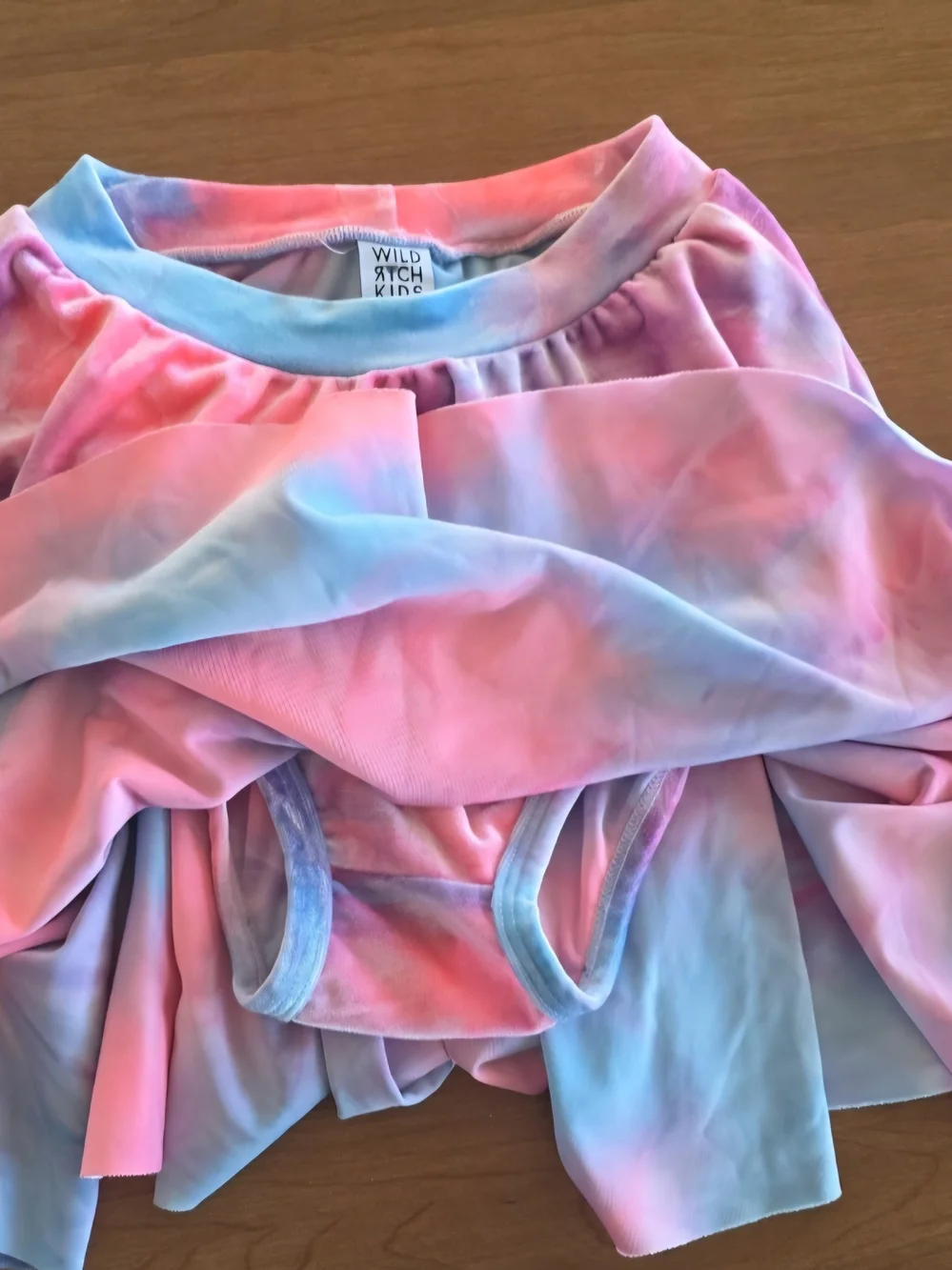 WRK Pink & Blue Velevet Tie-Dye Matching Crop Top and Skirt Set